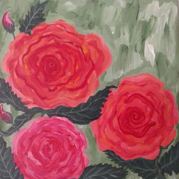 Картина под названием "Abstract Rose Flowe…" - Gitika Singh, Подлинное произведение искусства, Акрил Установлен на Деревянна…
