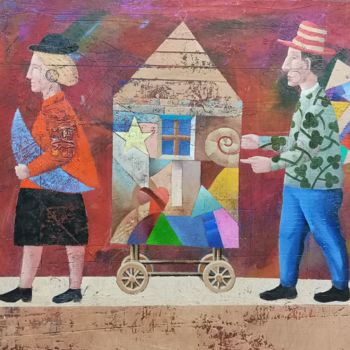 Painting titled "Il viaggio" by Franco Grobberio, Original Artwork, Oil