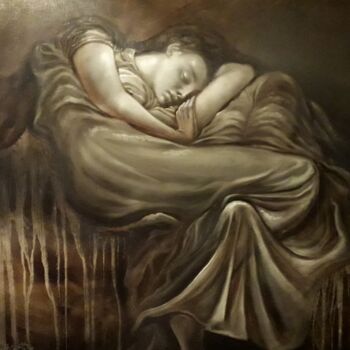 Painting titled "Elle dort..." by Philippe Sottile, Original Artwork, Oil Mounted on Wood Stretcher frame