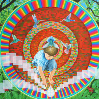 Schilderij getiteld "Ayahuasca" door Pascal Roy, Origineel Kunstwerk, Olie Gemonteerd op Houten paneel