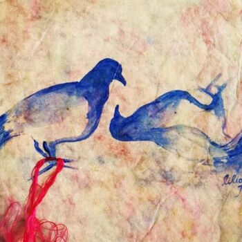 Schilderij getiteld "LOVE YOU" door Lilian Manolakaki (lm artist), Origineel Kunstwerk, Aquarel