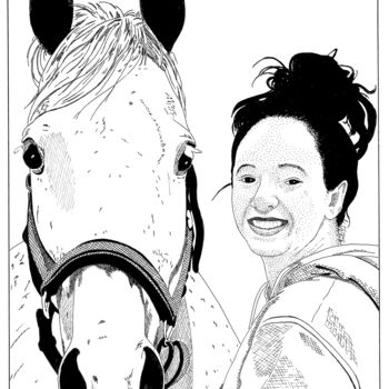 Tekening getiteld "La fille au cheval" door Pascal Tavarner, Origineel Kunstwerk, Inkt
