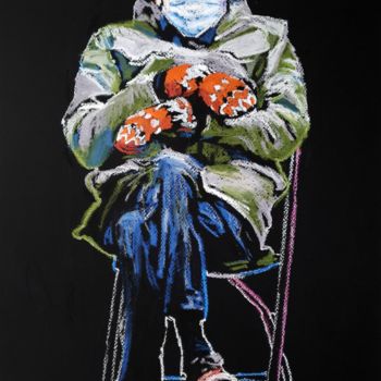 Drawing titled "Les mitaines rouges" by Franck Le Boulicaut, Original Artwork, Pastel
