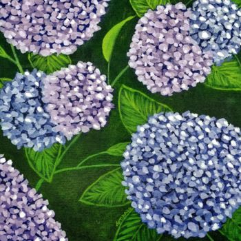 Painting titled "Hydrangea Flowers" by Gitika Singh, Original Artwork, Acrylic Mounted on Wood Stretcher frame