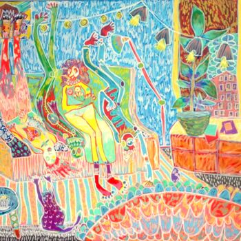 Peinture intitulée "Tasse de thé" par Liz Mosa, Œuvre d'art originale, Acrylique Monté sur Châssis en bois