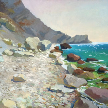 Painting titled "Oil seascape, rocky…" by Denis Bely, Original Artwork, Oil