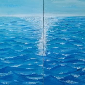 Schilderij getiteld "Море" door Zilia Akhmetova, Origineel Kunstwerk, Olie Gemonteerd op Frame voor houten brancard