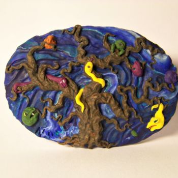 Sculpture titled "Arbre aux monstres…" by Nina Seror, Original Artwork, Polymer clay