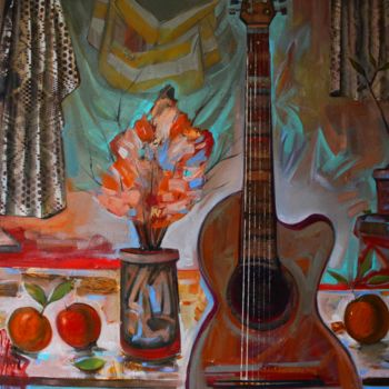 Painting titled "Still life with gui…" by Seyran Mejanyan, Original Artwork, Oil Mounted on Wood Stretcher frame
