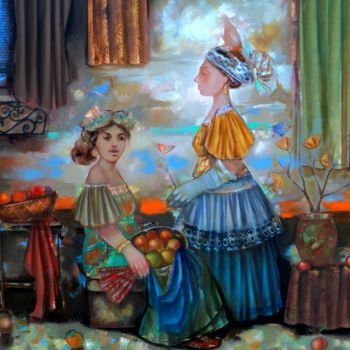 Schilderij getiteld "Talking (150x170cm,…" door Seyran Mejanyan, Origineel Kunstwerk, Olie Gemonteerd op Frame voor houten b…