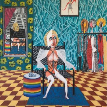 Painting titled "La loge" by Jean Luc Onré, Original Artwork, Acrylic Mounted on Wood Stretcher frame