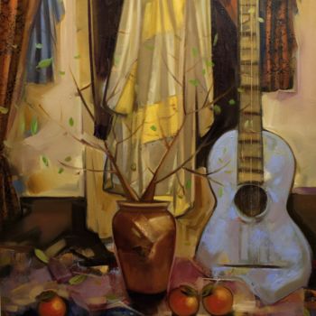 Malarstwo zatytułowany „Still life with gui…” autorstwa Seyran Mejanyan, Oryginalna praca, Olej Zamontowany na Drewniana ram…
