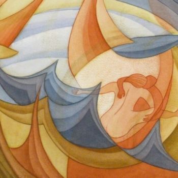 Painting titled "Escale amoureuse en…" by Richard Aubin, Original Artwork, Watercolor