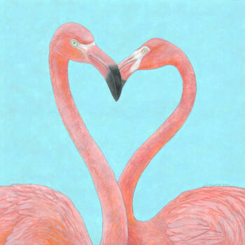 Dibujo titulada "Flamingo kiss" por Natalie Levkovska, Obra de arte original, Gouache
