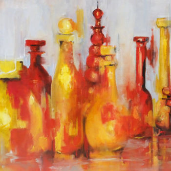 제목이 "Bouteilles soleil"인 미술작품 Yveline Javer로, 원작, 기름
