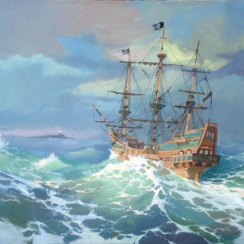 Painting titled "Wooden ship art, se…" by Denis Bely, Original Artwork, Oil