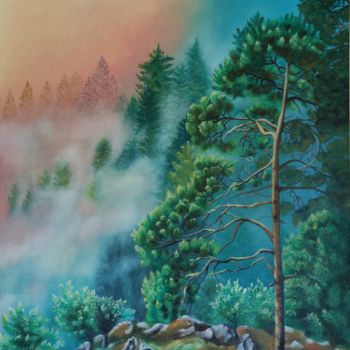 绘画 标题为“The Misty Sunrise” 由Ausra Manamangas, 原创艺术品, 油 安装在木质担架架上