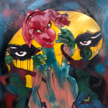 Peinture intitulée "regard fixe" par Étienne Dupé, Œuvre d'art originale, Aluminium Monté sur Panneau de bois