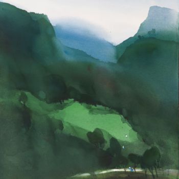 Peinture intitulée "Trek for peace" par Prashant Prabhu, Œuvre d'art originale, Aquarelle