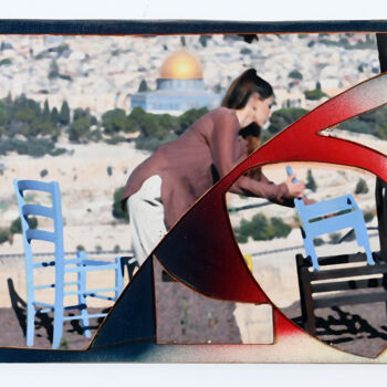 Collages intitulée "Ground Zero" par Moti Bazak, Œuvre d'art originale, Collages Monté sur Panneau de bois