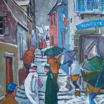 Painting titled "La Rue Haute sous l…" by Michel Corbel, Original Artwork, Oil