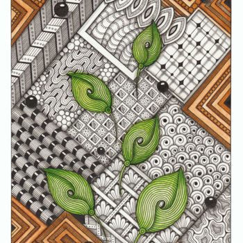 Zeichnungen mit dem Titel "Green leaves and bl…" von Viktoriya Crichton, Original-Kunstwerk, Aquarell