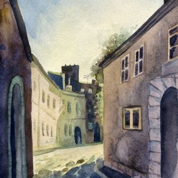 Painting titled "Old street in the F…" by Olga Sto, Original Artwork, Watercolor