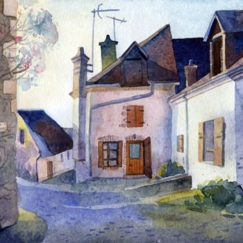 Painting titled "Old street in the F…" by Olga Sto, Original Artwork, Watercolor