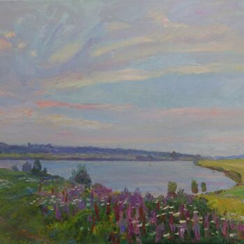 Painting titled "Lake.Wildflowers." by Serhiy Vutyanov, Original Artwork, Oil