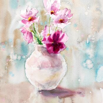 Malarstwo zatytułowany „ANEMONES IN A VASE” autorstwa Ibolya Taligas, Oryginalna praca, Akwarela