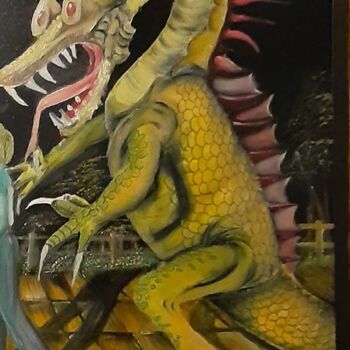 Painting titled "draak" by Hubert Geraerts, Original Artwork, Acrylic