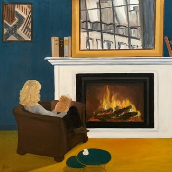 Peinture intitulée "Au coin du feu" par Marie France Garrigues, Œuvre d'art originale, Huile Monté sur Châssis en bois