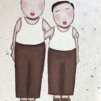 Pittura intitolato "Les cousins - 1051" da Noëlle Lassailly, Opera d'arte originale, Acrilico Montato su Telaio per barella…