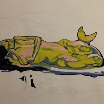 Disegno intitolato "Sirène endormie (d'…" da Jacques François, Opera d'arte originale, Gouache