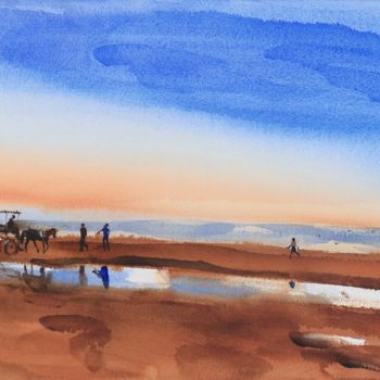 Schilderij getiteld "Rush for the ride" door Prashant Prabhu, Origineel Kunstwerk, Aquarel