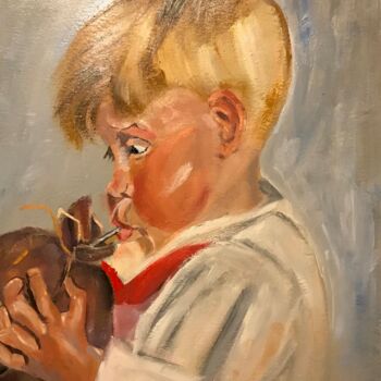 Pintura intitulada "Hinchando el balón" por Mónica Caruncho Fontela, Obras de arte originais, Óleo