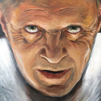 Painting titled "Hannibal Lecter" by Ruslan Baysaev, Original Artwork, Oil Mounted on Cardboard