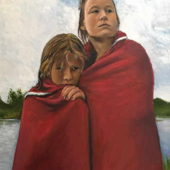 Painting titled "Bathers" by Ruslan Baysaev, Original Artwork, Oil Mounted on Wood Stretcher frame