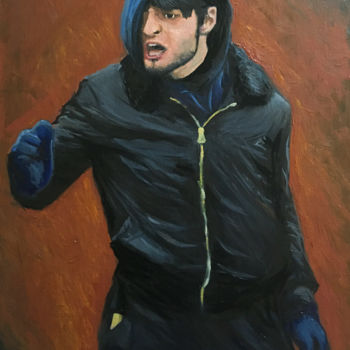 Painting titled "Chechen" by Ruslan Baysaev, Original Artwork, Oil Mounted on Cardboard