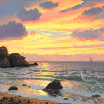 Painting titled "Cloudy sunset. 40х60" by Aleksandr Bolotov, Original Artwork, Oil
