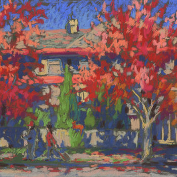 Drawing titled "Flaming Trees" by Kira Sokolovskaia, Original Artwork, Pastel