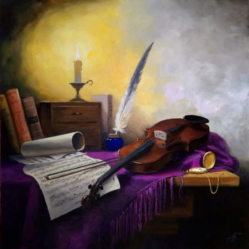Painting titled "Still Life with Vio…" by Aleksandr Bolotov, Original Artwork, Oil