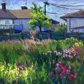 Drawing titled "Field of Flowers" by Kira Sokolovskaia, Original Artwork, Pastel