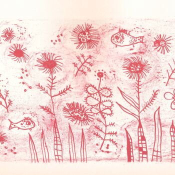 Gravures & estampes intitulée "Fischblumen auf ros…" par Andreja Soleil, Œuvre d'art originale, Lithographie