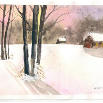 Painting titled "Зима" by Anna Rogotneva, Original Artwork, Watercolor
