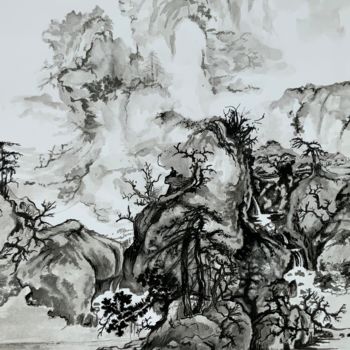 Drawing titled "Paysage chinois" by Michel Kulisa, Original Artwork, Ink