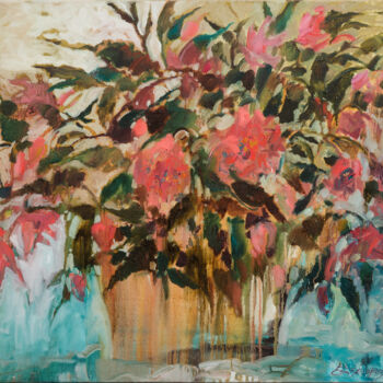 제목이 "Blooming begonia in…"인 미술작품 Elena Branovitskaya로, 원작, 기름 나무 들것 프레임에 장착됨