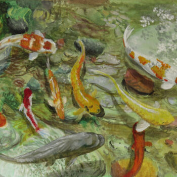 Pintura titulada "9 Koi" por James Potter, Obra de arte original, Oleo