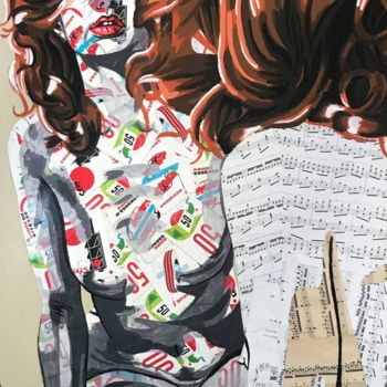 拼贴 标题为“L'influenceuse” 由Annabelle Amory, 原创艺术品, 丙烯 安装在木质担架架上