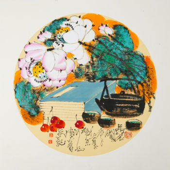 Pintura intitulada "Taste fine tea 品茗图…" por Dayou Lu, Obras de arte originais, Pigmentos